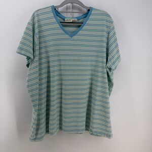 Cherokee T-Shirt Women 3X Blue Green Striped V-Neck Cotton Tee Casual Core Comfy
